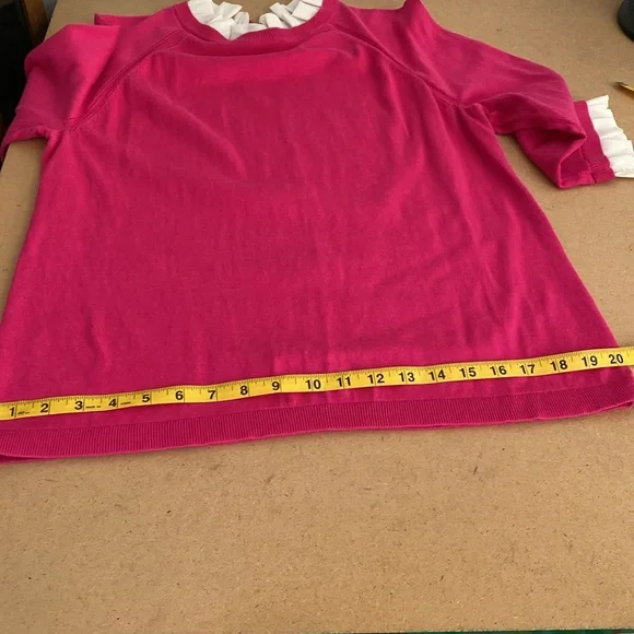 Talbots Pink Sweater with White Ruffle Detailing at Neck and Sleeves. Large - Picture 6 of 8